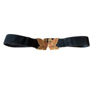Vintage Golden Hands Lee Bernay Belt Brass Enamel Buckle Suede Boho Hippie